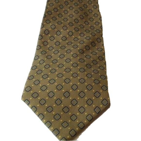Nautica Mens Tie 100% Silk Neckwear Greenish Brown Blue Yellow Diamond Pattern - Picture 2 of 8